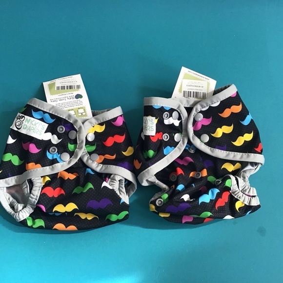 Nicki’s Diapers OneSize Diaper Cover bundle of two mustache pattern NWT - Picture 1 of 5